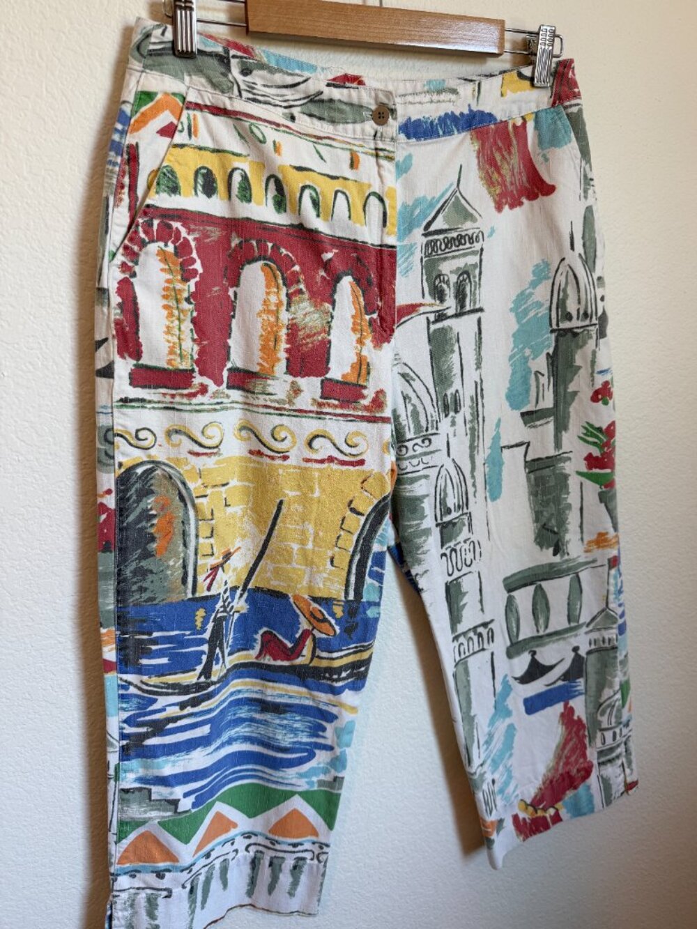 Vintage Chico's Italy Scenic Print Crop Pants Size 1.5 100% Cotton Capri Travel - Picture 2 of 6